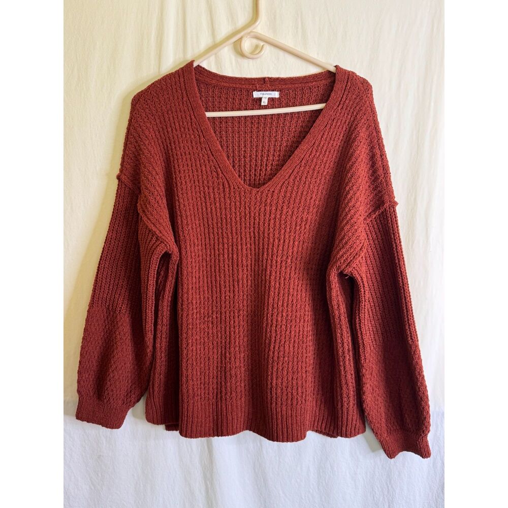 Maurices Women's Waffle-Knit V-Neck Long Sleeve Sweater Burnt Orange Size XL